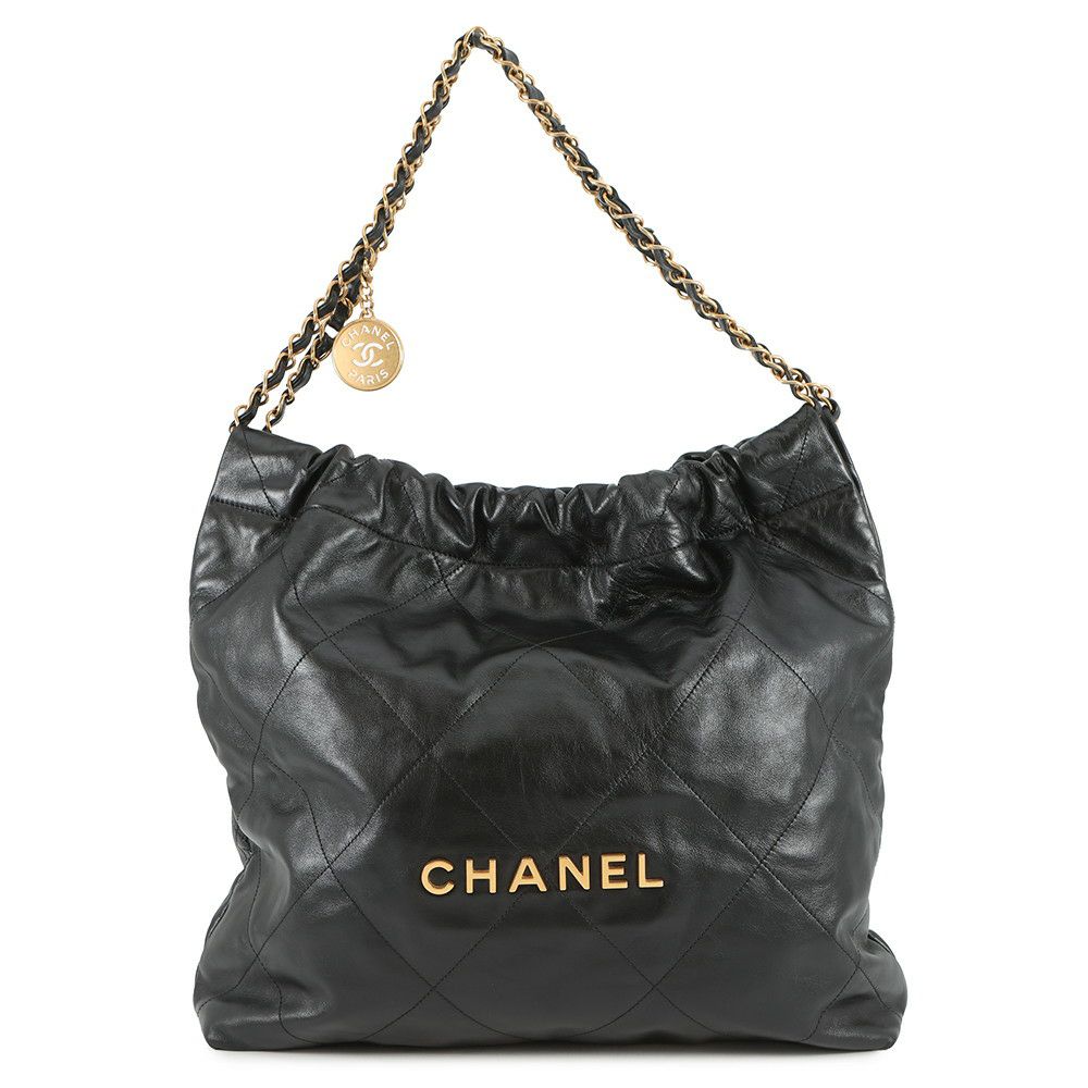 シャネル チェーンショルダーバッグ CHANEL22 スモール シャイニーカーフスキン AS3260 CHANEL ポーチ付き 黒