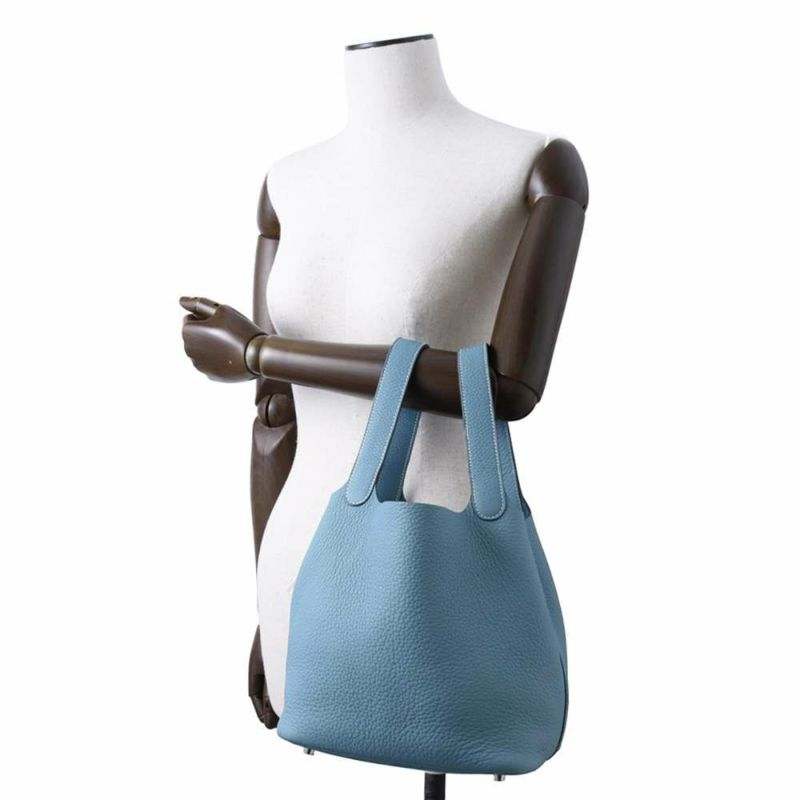 エルメス ハンドバッグ ピコタンロックMM ニューブルージーン/シルバー金具 トリヨンクレマンス W刻印