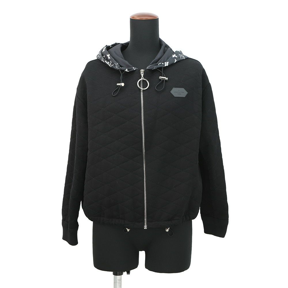 ルイヴィトン ジャケット ステンシルエフェクトモノグラム フード付き レディースサイズXS LOUIS VUITTON 黒 ブラック 白 アウター