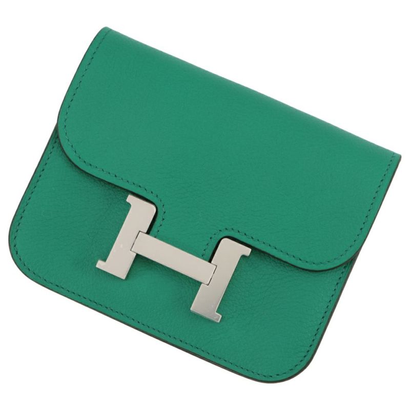 エルメス 財布 コンスタンス スリム ヴェルソ ヴェールヴェルティゴ/ブルーザンジバル/シルバー金具 エバーカラー W刻印 HERMES 財布