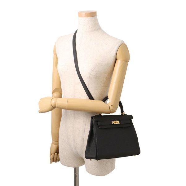 エルメス ハンドバッグ ケリー25 内縫い ブラック/ゴールド金具 トゴ K刻印 2wayショルダー 黒