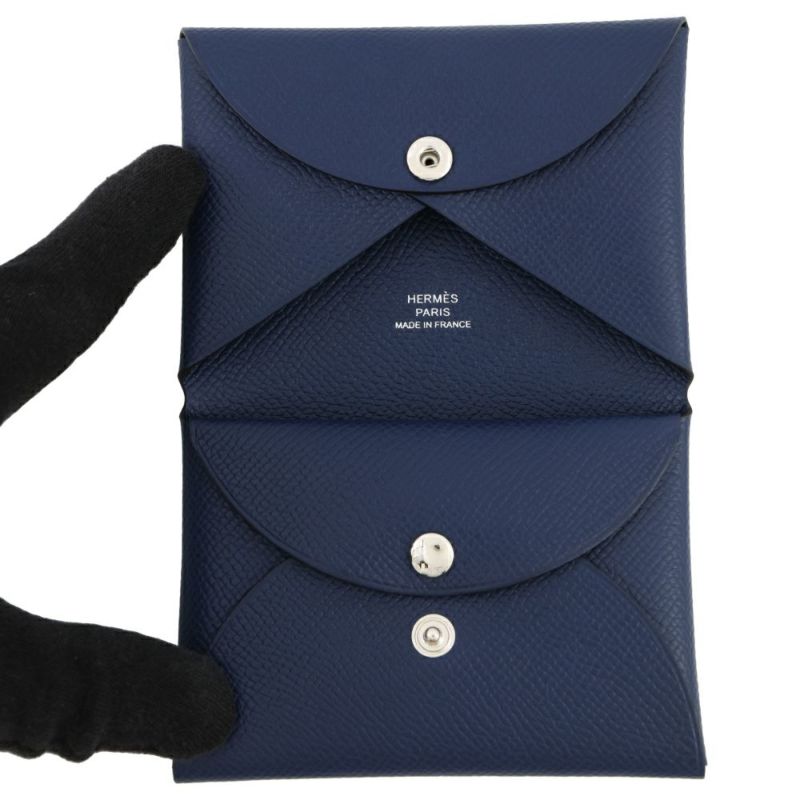 エルメス コインケース カルヴィ デュオ ブルーサフィール/シルバー金具 エプソン K刻印 財布