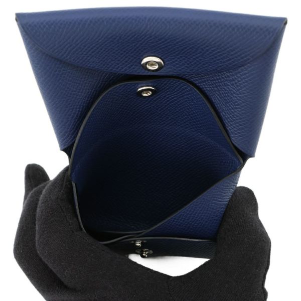 エルメス コインケース カルヴィ デュオ ブルーサフィール/シルバー金具 エプソン K刻印 財布