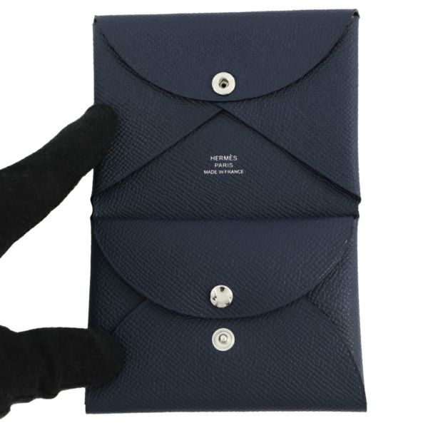 エルメス コインケース カルヴィ デュオ ブルーニュイ/シルバー金具 エプソン K刻印 財布
