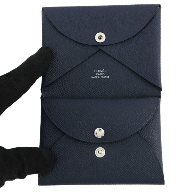エルメス コインケース カルヴィ デュオ ブルーニュイ/シルバー金具 エプソン K刻印 財布