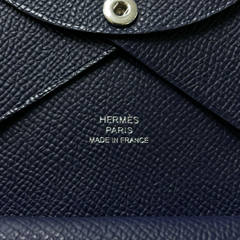 エルメス コインケース カルヴィ デュオ ブルーニュイ/シルバー金具 エプソン K刻印 財布