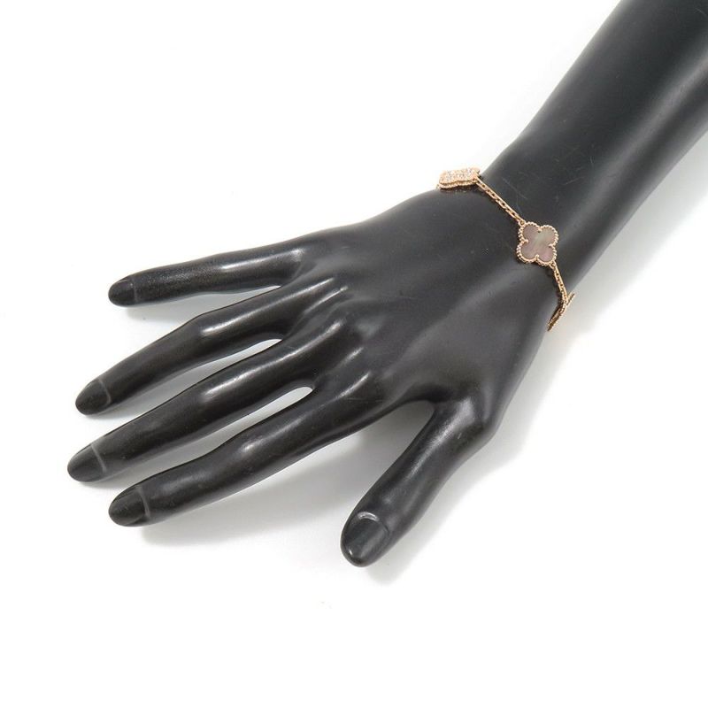 ヴァンクリ ブレスレット ヴィンテージ アルハンブラ 5モチーフ グレーマザーオブパール/ダイヤ 24P 0.96ct K18PG VCARP2R100