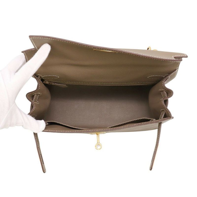 エルメス ハンドバッグ ケリー28 外縫い エトゥープ/ゴールド金具 エプソン B刻印 2wayショルダー