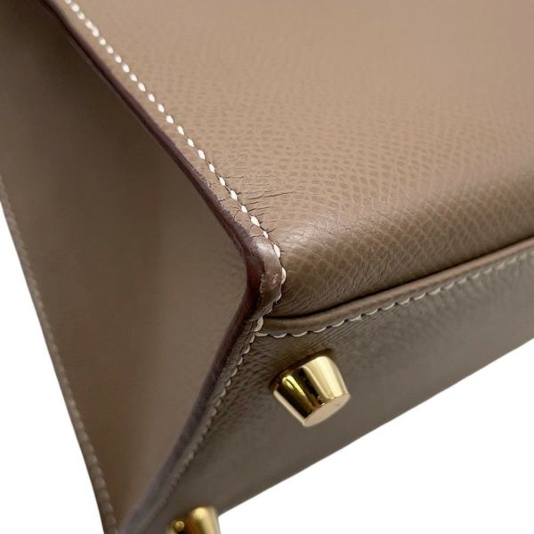 エルメス ハンドバッグ ケリー28 外縫い エトゥープ/ゴールド金具 エプソン B刻印 2wayショルダー