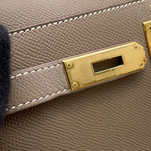 エルメス ハンドバッグ ケリー28 外縫い エトゥープ/ゴールド金具 エプソン B刻印 2wayショルダー