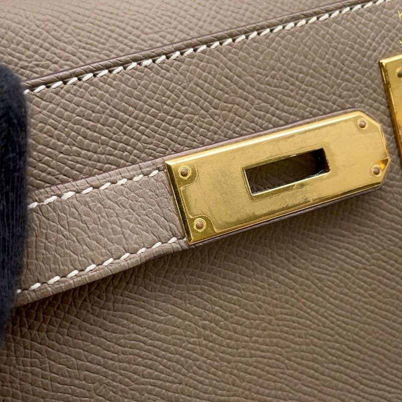 エルメス ハンドバッグ ケリー28 外縫い エトゥープ/ゴールド金具 エプソン B刻印 2wayショルダー