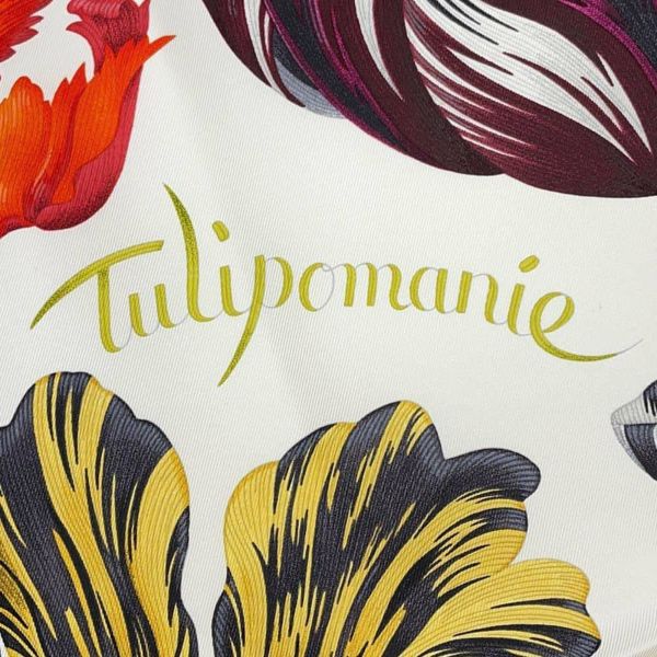 エルメス スカーフ カレ90 チューリップマニア Tulipomanie HERMES シルク 白