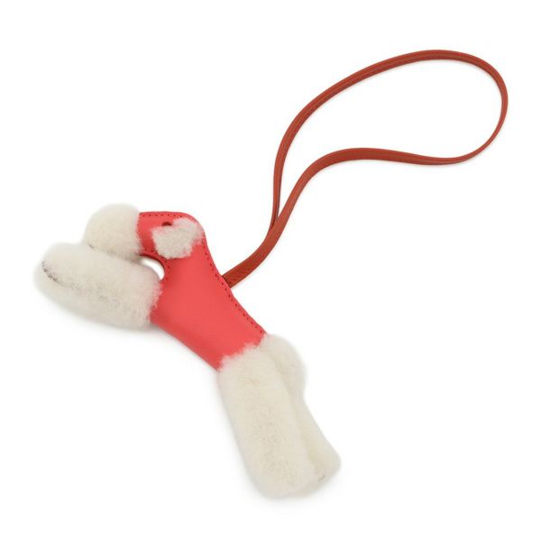 エルメス バッグチャーム バディ ローズテキサス/コルナリン ラムスキン/ムートン U刻印