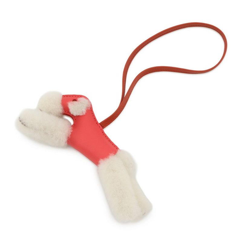 エルメス バッグチャーム バディ ローズテキサス/コルナリン ラムスキン/ムートン U刻印