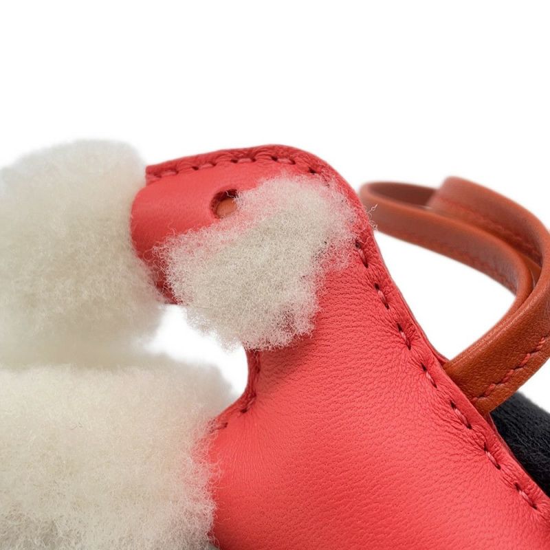 エルメス バッグチャーム バディ ローズテキサス/コルナリン ラムスキン/ムートン U刻印