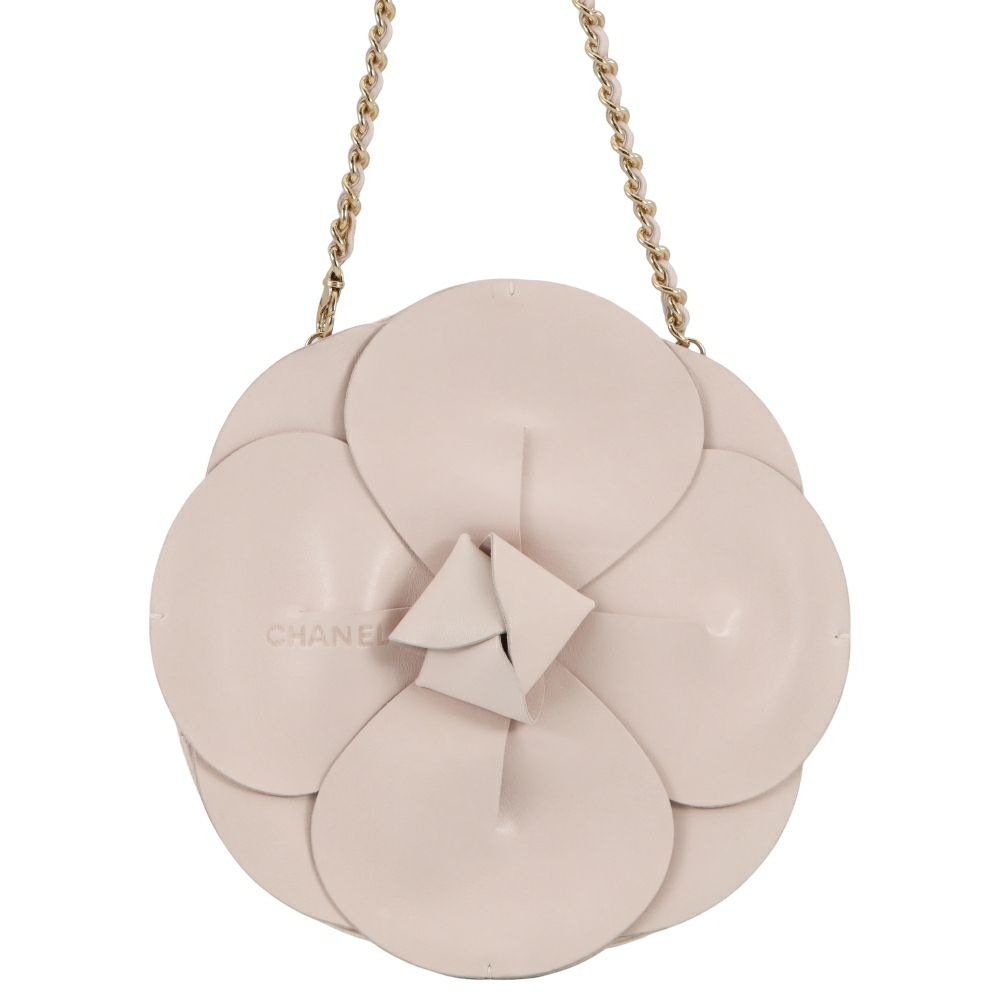 シャネル チェーンポシェット カメリア ココマーク サテン ラムスキン CHANEL ハンドバッグ