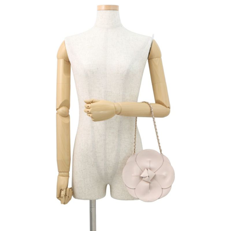 シャネル チェーンポシェット カメリア ココマーク サテン ラムスキン CHANEL ハンドバッグ