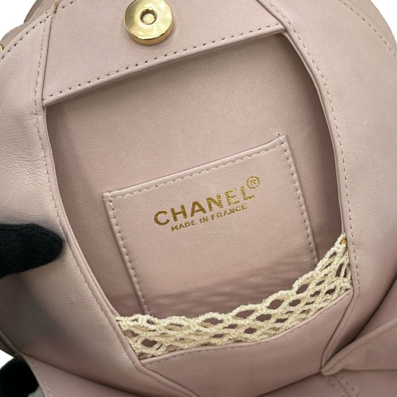 シャネル チェーンポシェット カメリア ココマーク サテン ラムスキン CHANEL ハンドバッグ