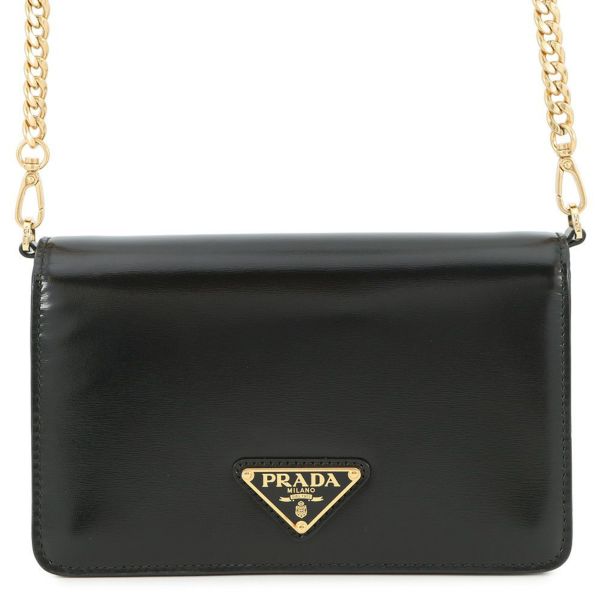 プラダ チェーンショルダーバッグ トライアングルロゴ レザー 1BD350 PRADA バッグ 黒