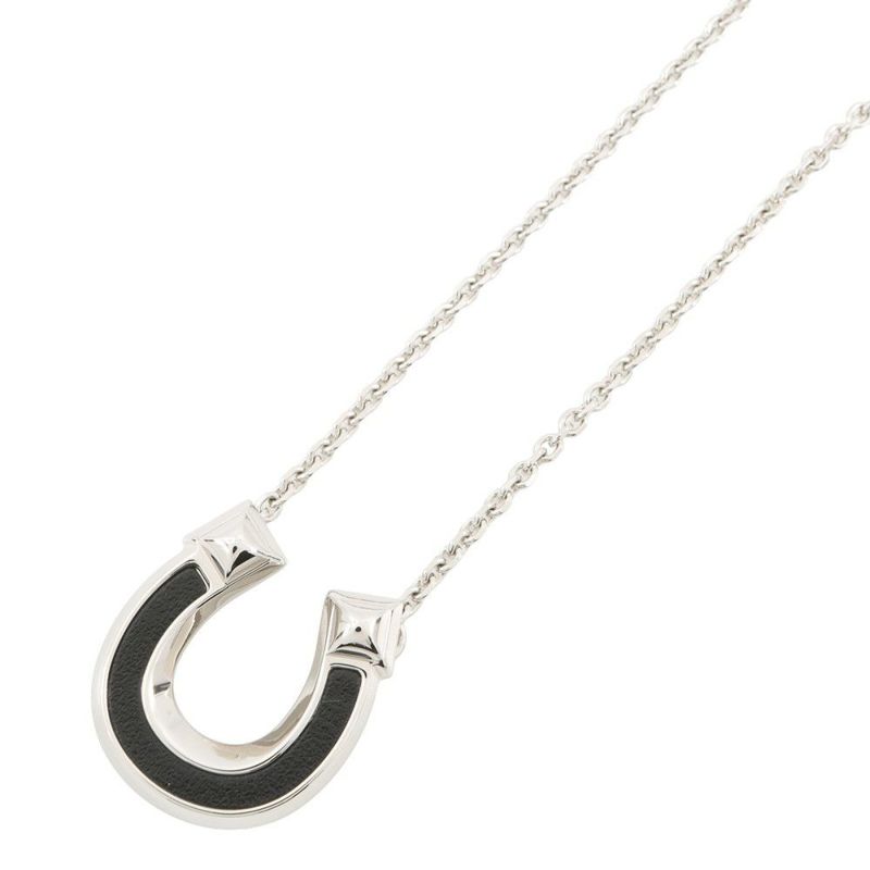 エルメス ネックレス ジョケットPM ブラック/シルバー金具 メタル/エプソン HERMES アクセサリー 黒