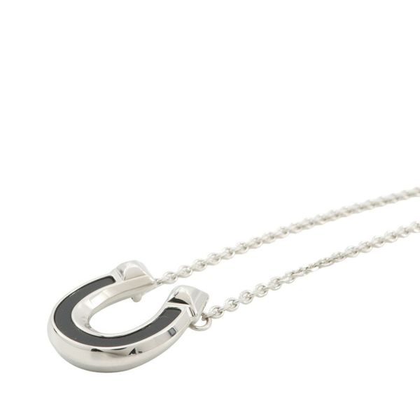 エルメス ネックレス ジョケットPM ブラック/シルバー金具 メタル/エプソン HERMES アクセサリー 黒