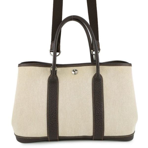 エルメス トートバッグ ガーデンパーティTPM ナチュラル/マロン/シルバー金具 トワルアッシュ/ブッフルスキッパー □I刻印 2wayショルダー