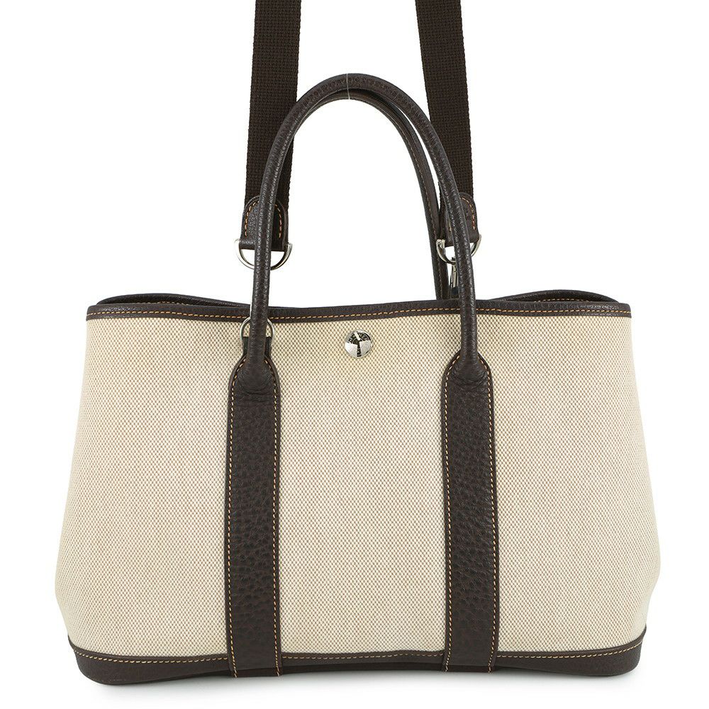 エルメス トートバッグ ガーデンパーティTPM ナチュラル/マロン/シルバー金具 トワルアッシュ/ブッフルスキッパー □I刻印 2wayショルダー