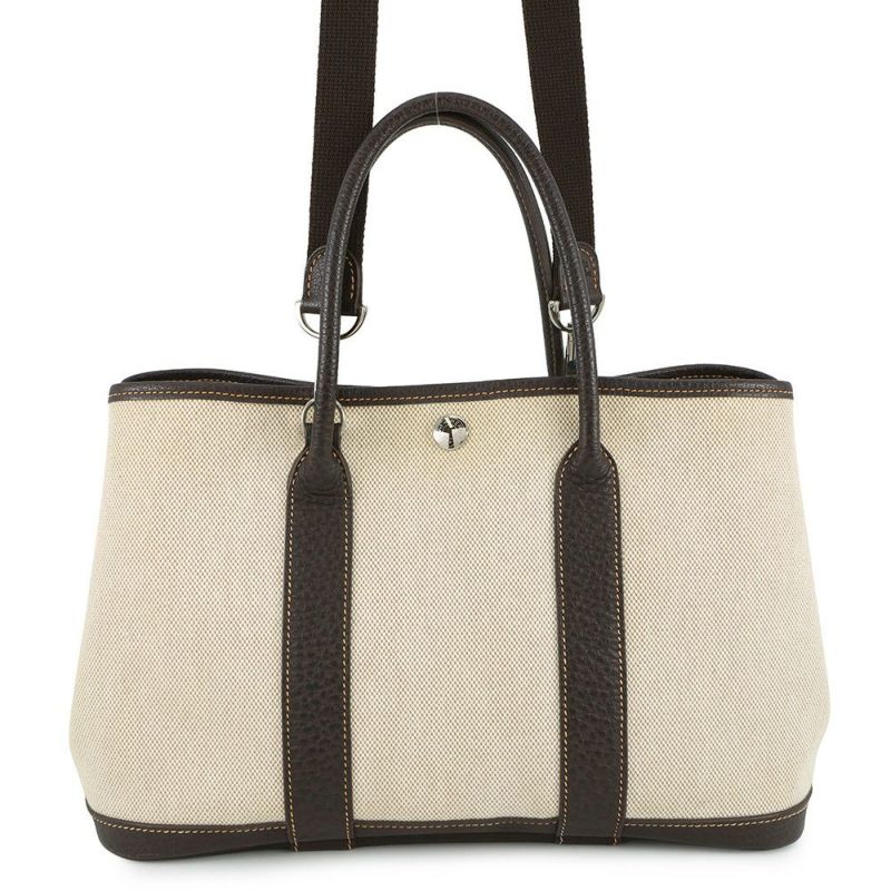 エルメス トートバッグ ガーデンパーティTPM ナチュラル/マロン/シルバー金具 トワルアッシュ/ブッフルスキッパー □I刻印 2wayショルダー