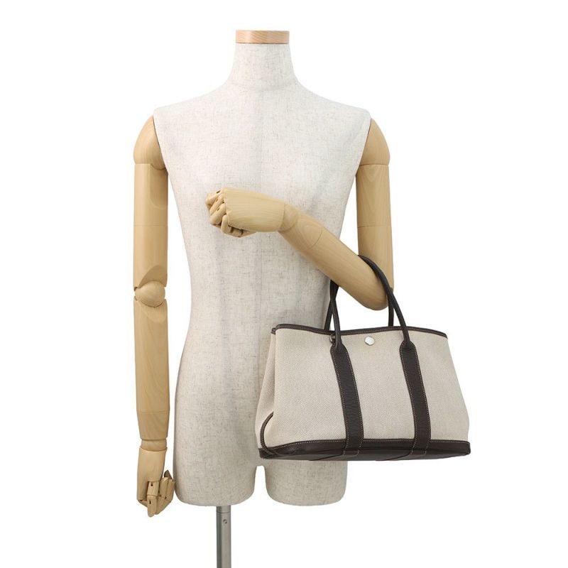 エルメス トートバッグ ガーデンパーティTPM ナチュラル/マロン/シルバー金具 トワルアッシュ/ブッフルスキッパー □I刻印 2wayショルダー