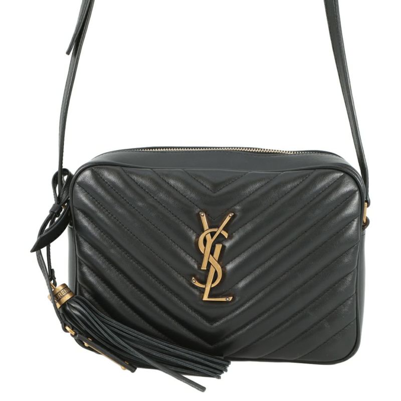 サンローランパリ ショルダーバッグ ルー カメラバッグ Vステッチ レザー 520534 SAINT LAURENT PARIS 黒 タッセル