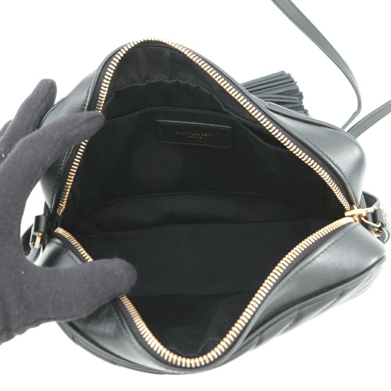 サンローランパリ ショルダーバッグ ルー カメラバッグ Vステッチ レザー 520534 SAINT LAURENT PARIS 黒 タッセル