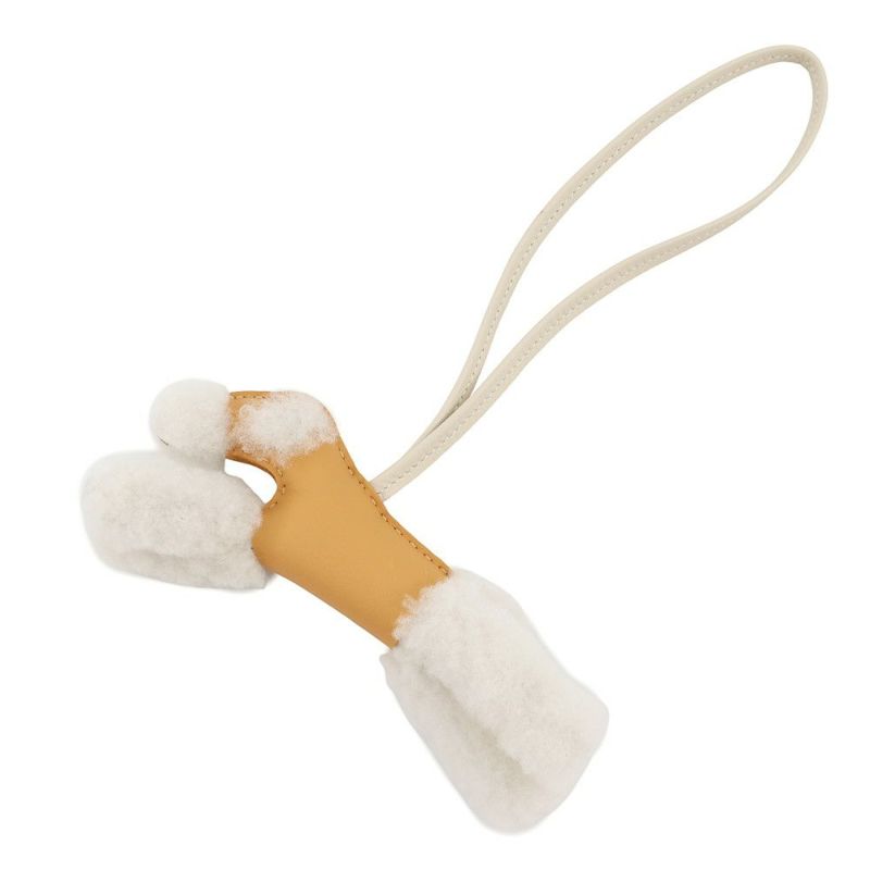 エルメス バッグチャーム バディ パイユ/クレ ラムスキン/ムートン K刻印