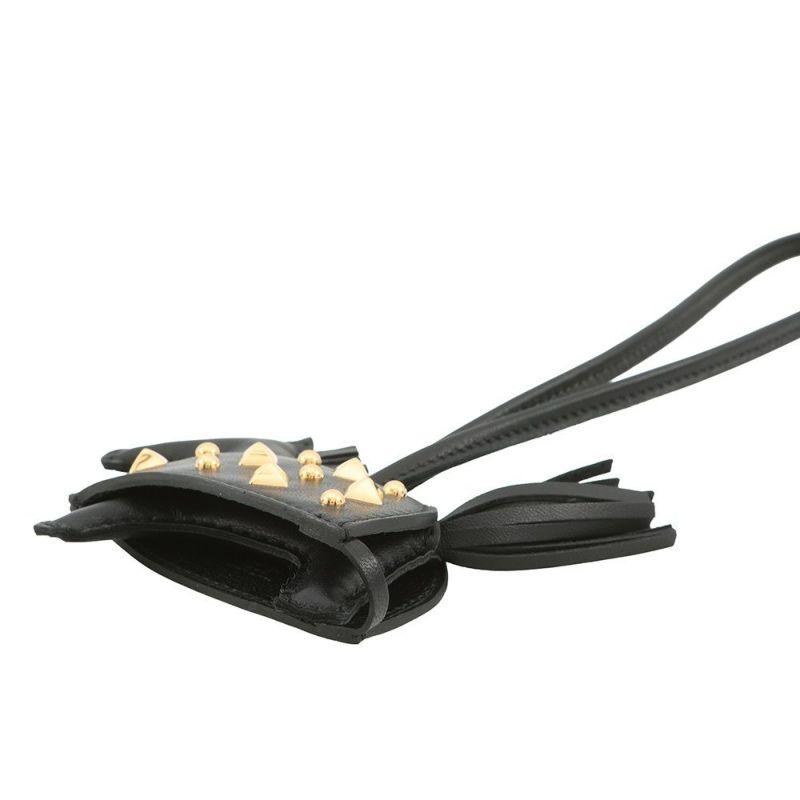 エルメス バッグチャーム ロデオPM ロベオ ロック ブラック/ゴールド金具 ラムスキン HERMES チャーム 黒