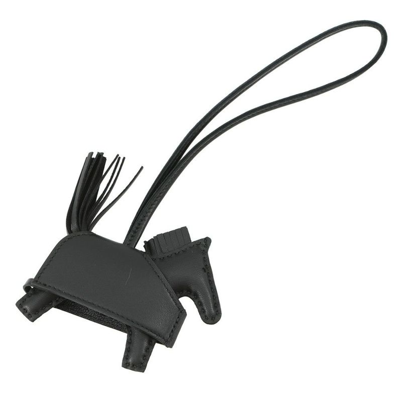 エルメス バッグチャーム ロデオPM ロベオ ロック ブラック/ゴールド金具 ラムスキン HERMES チャーム 黒