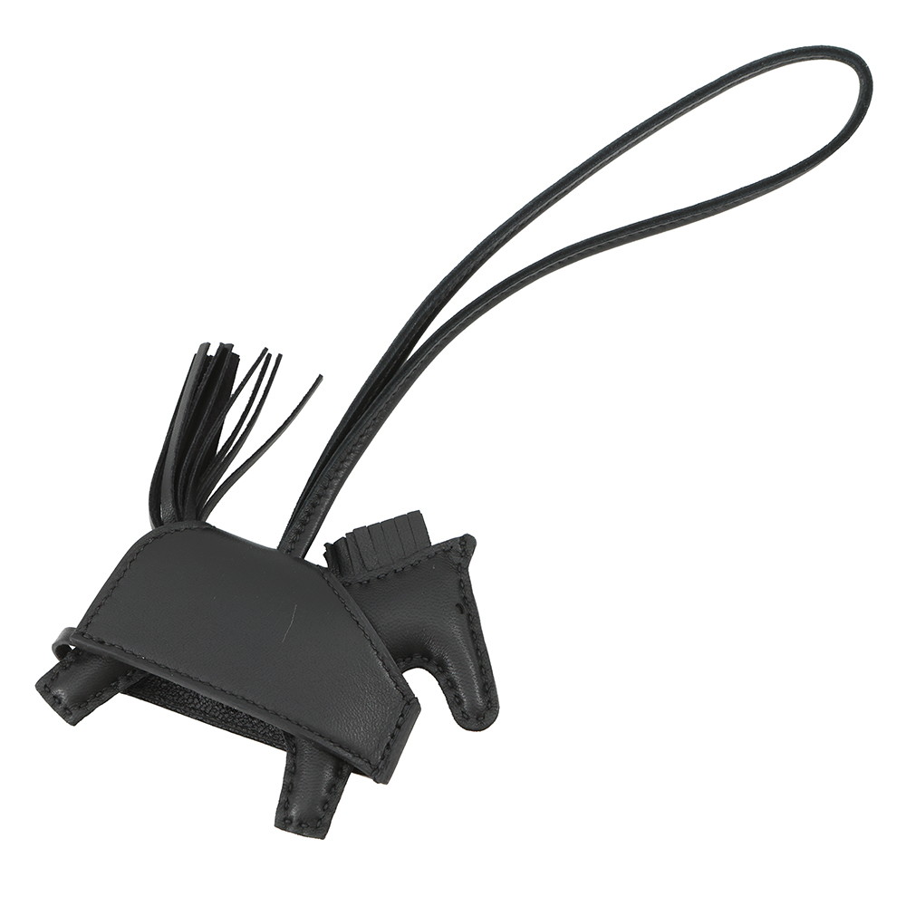 エルメス バッグチャーム ロデオPM ロベオ ロック ブラック/ゴールド金具 ラムスキン HERMES チャーム 黒