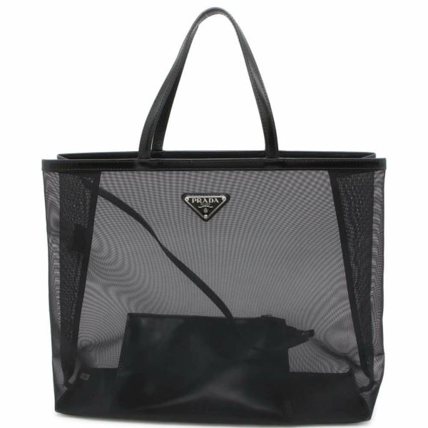 プラダ トートバッグ トライアングルロゴ メッシュ ショッピングバッグ 1BG416 PRADA 黒