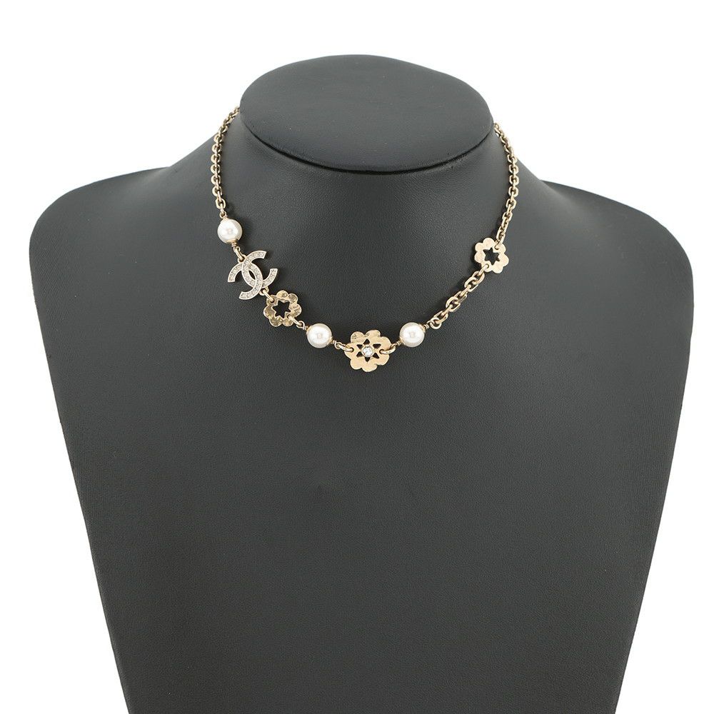 シャネル ネックレス ココマーク フラワーモチーフ フェイクパール ラインストーン I25 C CHANEL ABE962