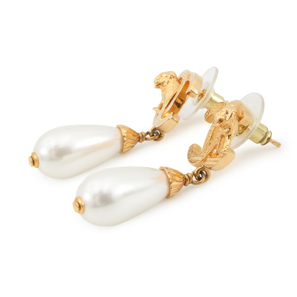 シャネル ピアス ココマーク ライオンモチーフ ドロップピアス メタル フェイクパール CHANEL アクセサリー