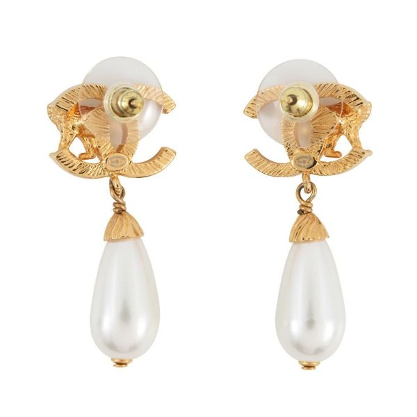 シャネル ピアス ココマーク ライオンモチーフ ドロップピアス メタル フェイクパール CHANEL アクセサリー