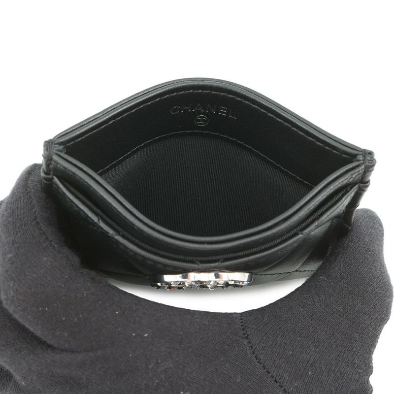 シャネル カードケース マトラッセ ココマーク ラインストーン ラムスキン AP3990 CHANEL 定期入れ 名刺入れ パスケース 黒