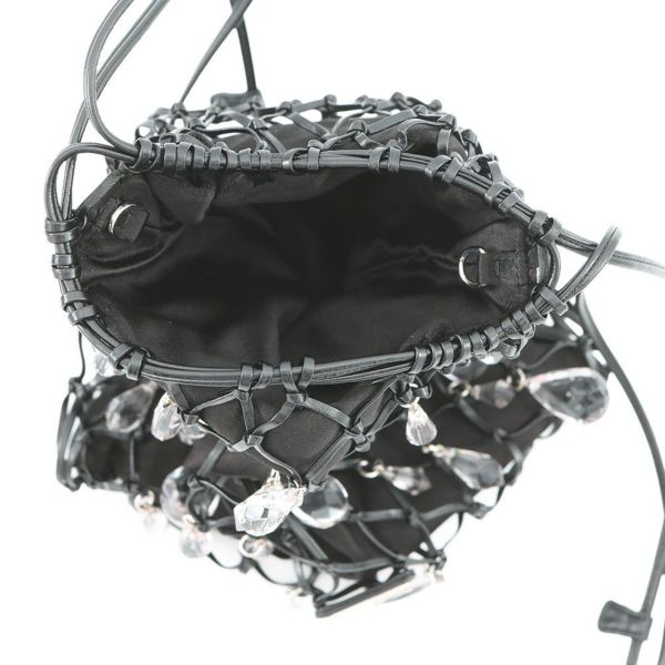 プラダ チェーンショルダーバッグ ビジュー 巾着バッグ サテン PRADA 黒