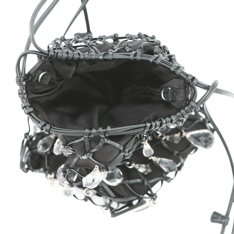 プラダ チェーンショルダーバッグ ビジュー 巾着バッグ サテン PRADA 黒