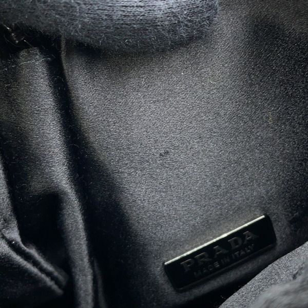 プラダ チェーンショルダーバッグ ビジュー 巾着バッグ サテン PRADA 黒