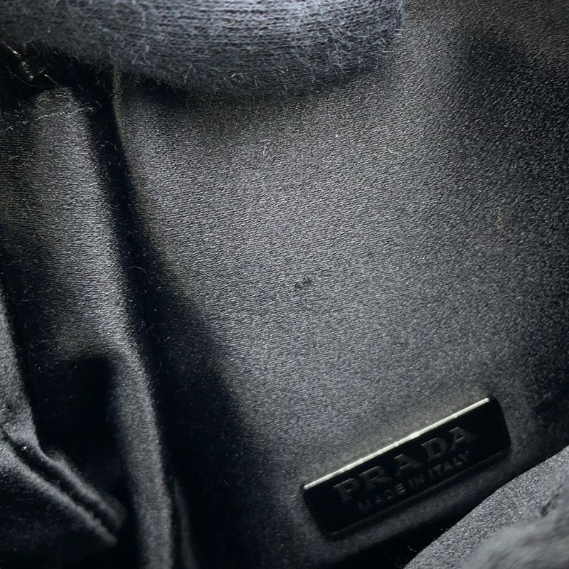 プラダ チェーンショルダーバッグ ビジュー 巾着バッグ サテン PRADA 黒