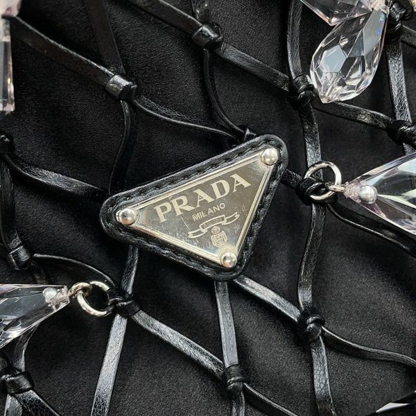 プラダ チェーンショルダーバッグ ビジュー 巾着バッグ サテン PRADA 黒
