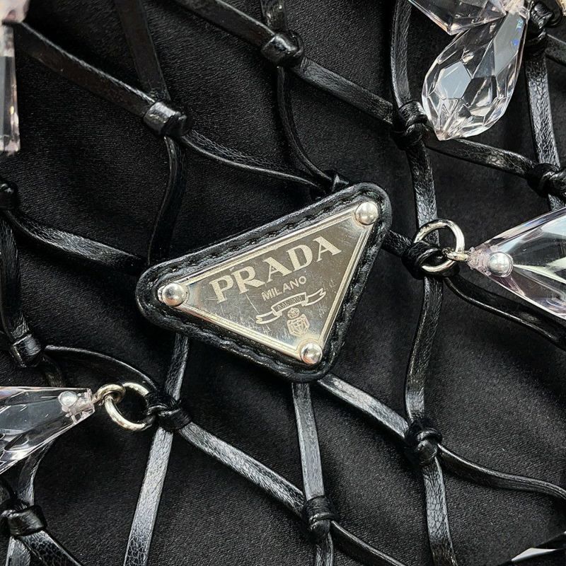 プラダ チェーンショルダーバッグ ビジュー 巾着バッグ サテン PRADA 黒