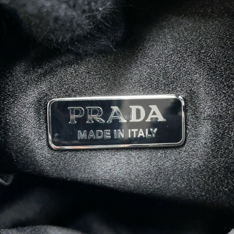 プラダ チェーンショルダーバッグ ビジュー 巾着バッグ サテン PRADA 黒