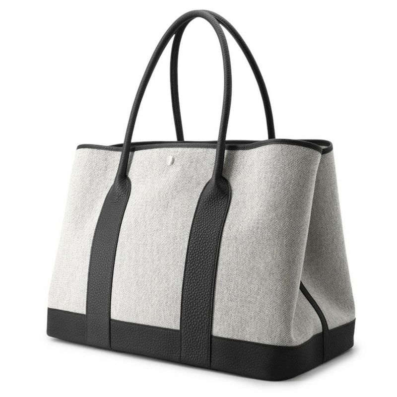 エルメス トートバッグ ネオ・ガーデン ヴォヤージュ ブラック/エクリュ/シルバー金具 トワルオフィシェ/ネゴンダ K刻印 黒