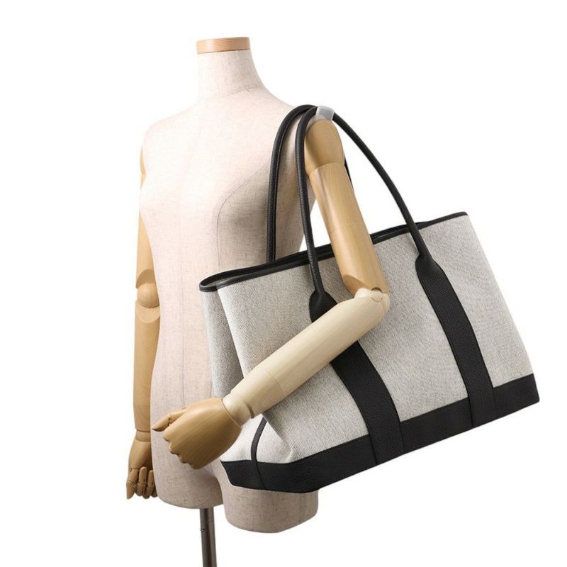 エルメス トートバッグ ネオ・ガーデン ヴォヤージュ ブラック/エクリュ/シルバー金具 トワルオフィシェ/ネゴンダ K刻印 黒