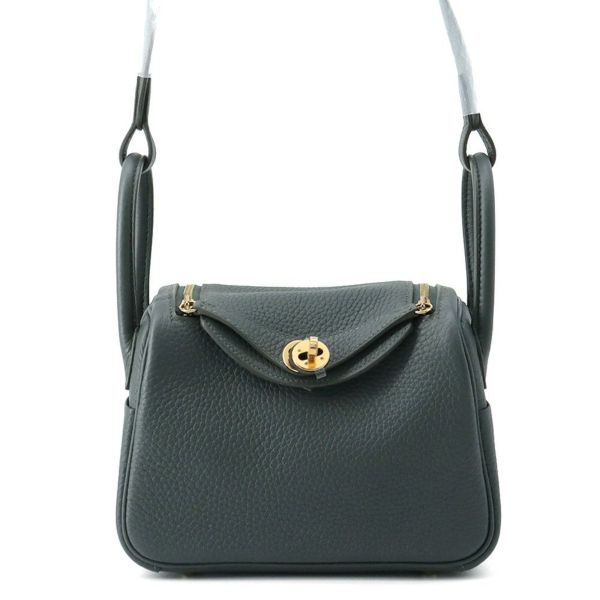 エルメス ハンドバッグ リンディ ミニ ヴェールマングローブ/ゴールド金具 トリヨンクレマンス K刻印 2wayショルダー